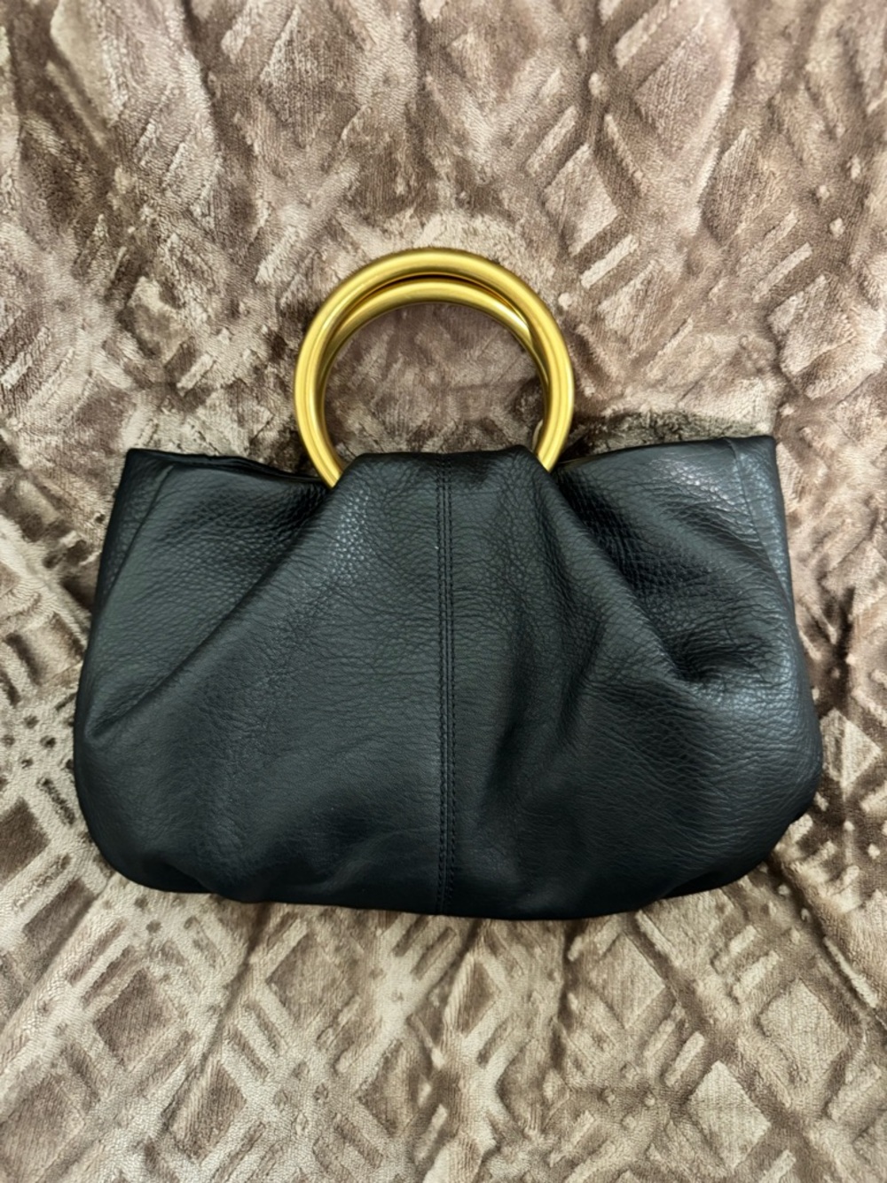 HOBO Black Leather Clutch with Gold Ring Handles